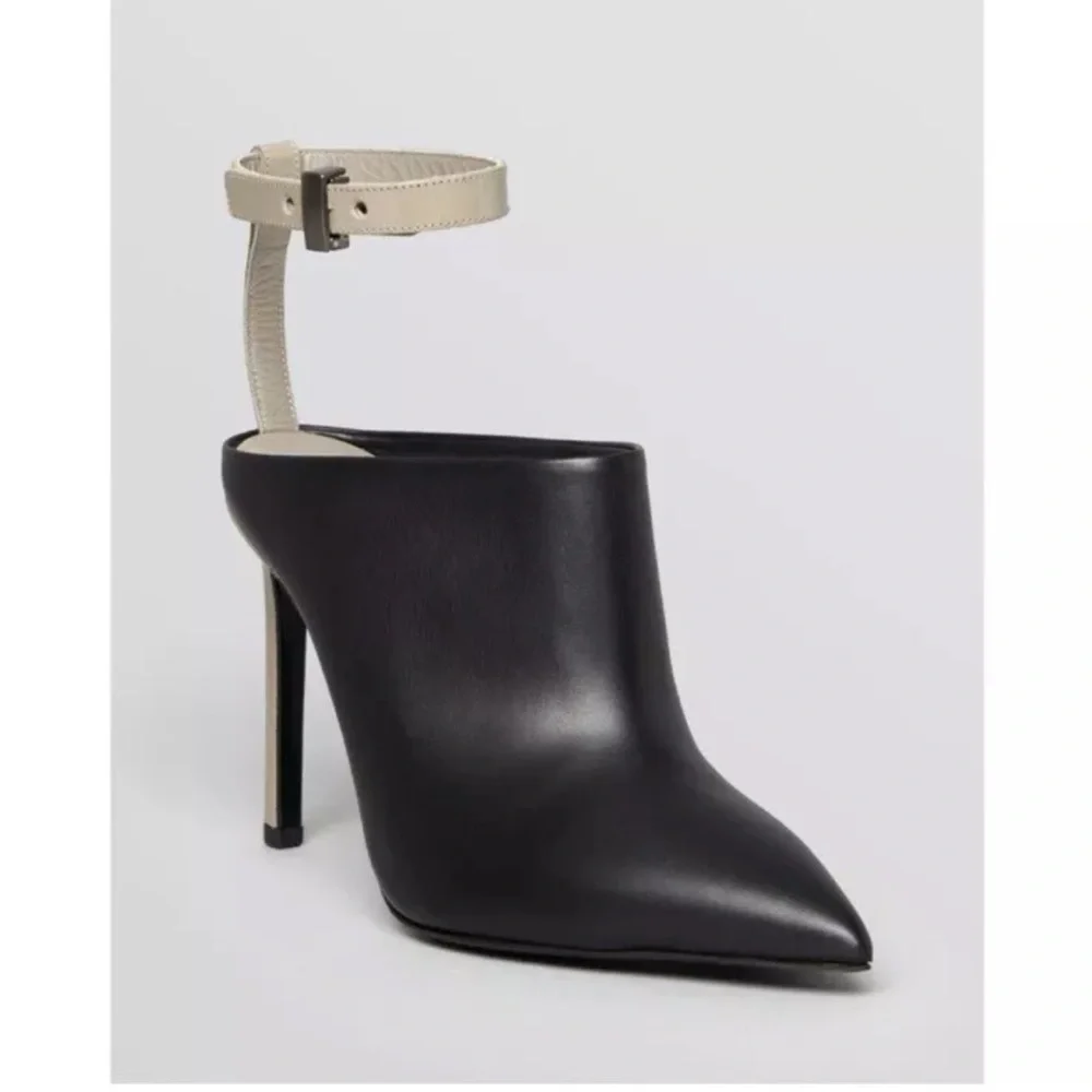 Vince Black Leather Armon Pointy Toe Stiletto Heel Pumps Shoes Mules Size 7